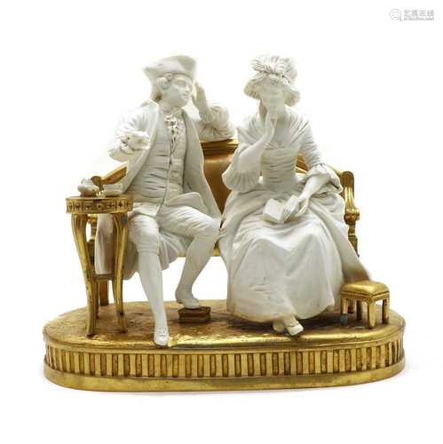 A Sevres style bisque porcelain conversation group,