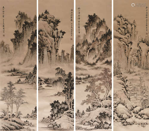 杨晓旭 四季山水条幅 纸本 画芯