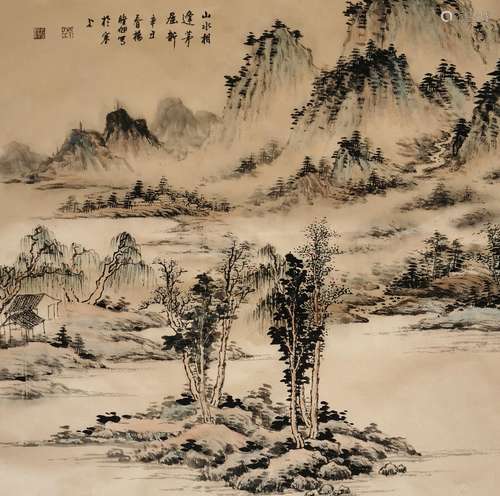 杨晓旭 山水相逢茅屋新 纸本 画芯