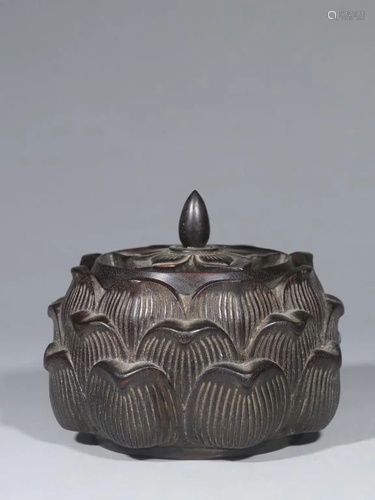 Hand Carved Zitan Wood Censer in Lotus Pattern