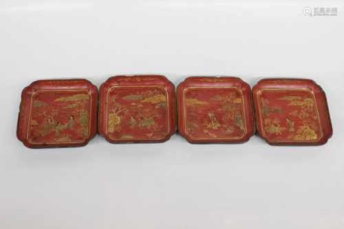 Four Chinese Lacquer Saucer