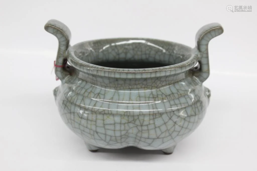 Chinese Porcelain Tripod Censer w Handle