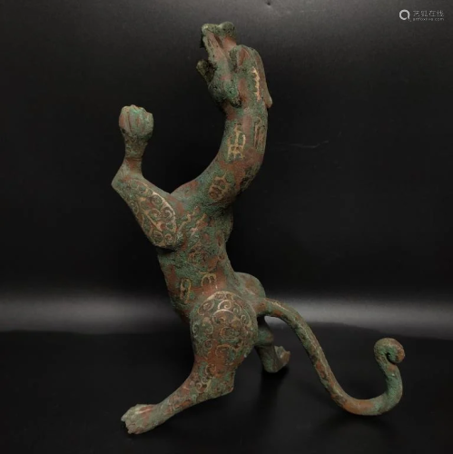 Chinese Bronze Beast,Silver Inlaid