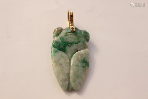 Chinese Jadeite Cicada Pendant w 14K Gold