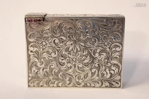 Sterling Silver Engraved compact w Ruby,Late19th.c