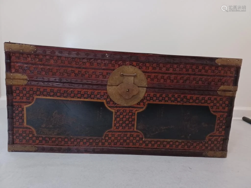 Chinese antique wood and bamboo chest
