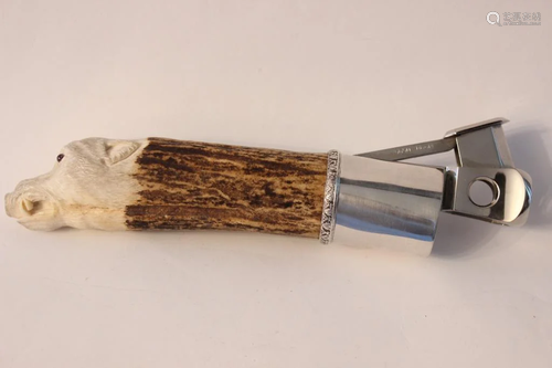 Hand Carved Bone Cutter w Silver Mount,Rubby Eye