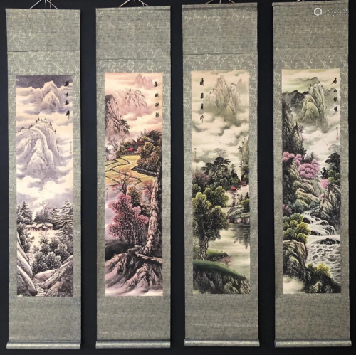 Four Chinese Ink Color Scroll Set