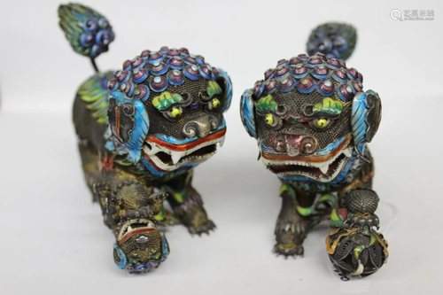 Pair of Chinese Qing Filigree Silver Foo-Dog