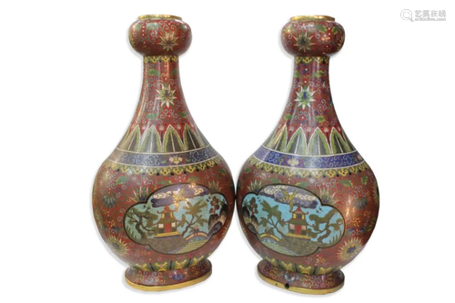 Pair of Chinese Cloisonne Enamel Vases