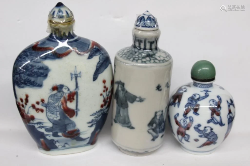 Three Chinese Porcelain Snuff Bottle Group