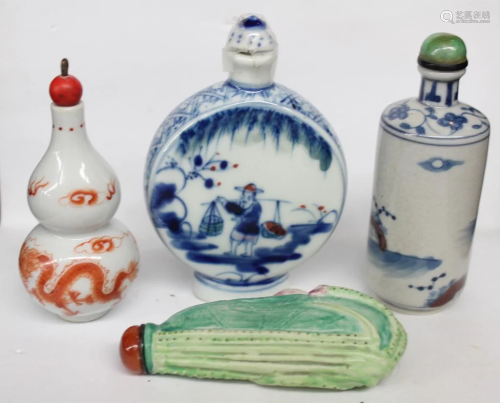 Four Chinese Porcelain Snuff Bottle Group