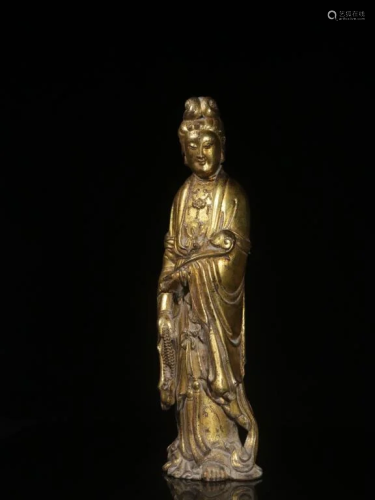 Chinese Gilt Huangyang Wood Carved Huanyin