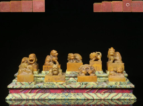 Chinese Hand Carved Soapstone Seals Set