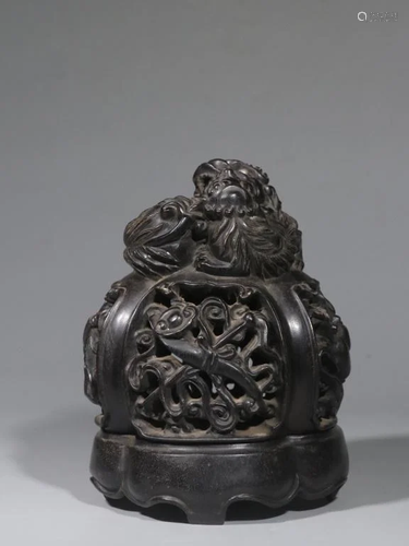 Chinese Zitan Wood CArved Censer,Open Work