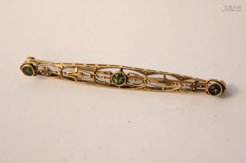 14K Gold Antique Barpin w Tourmaline Stone