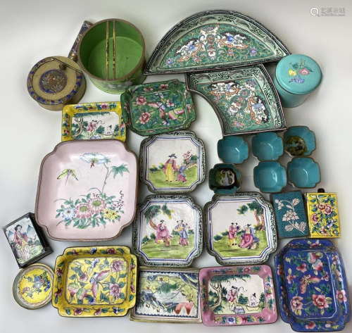 27pics,Chinese Cloisonne Plates Group