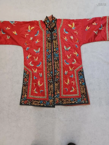 Chinese Red Silk Embroidery Butterfly Robe