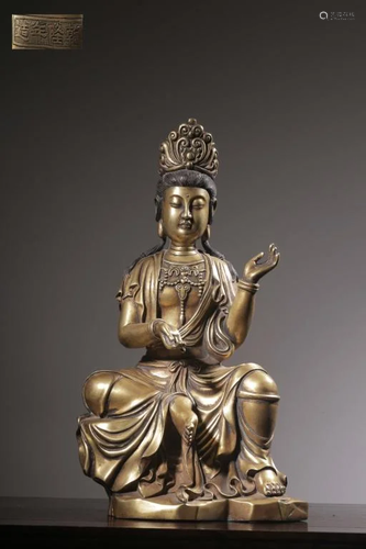 Chinese Gilt Bronze Guanyin,Mark