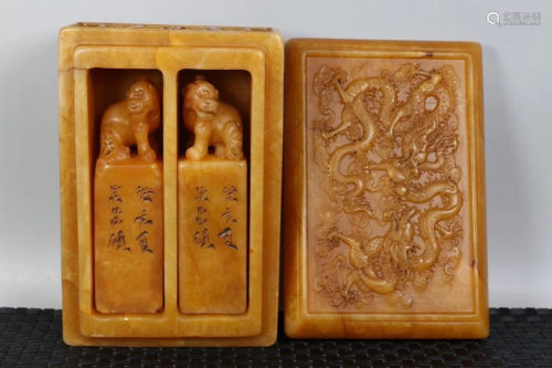 Chinese Soapstone Seals w Case