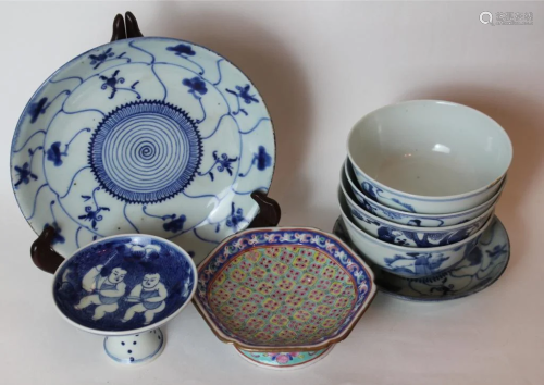8 Pics, 19th.C Chinese Blue&White Porcelain Plates