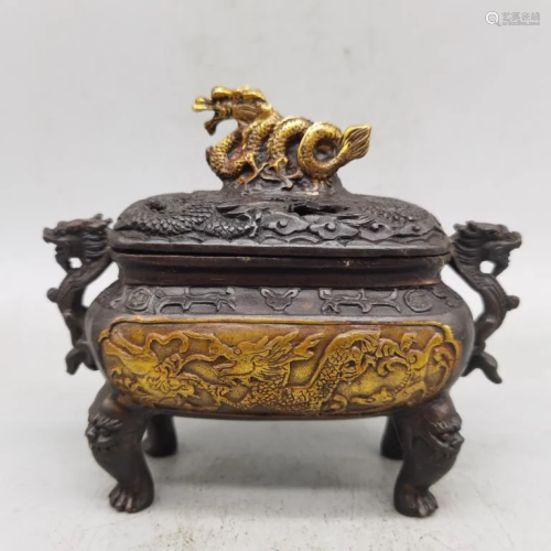 Chinese Gilt Bronze Footed Censer