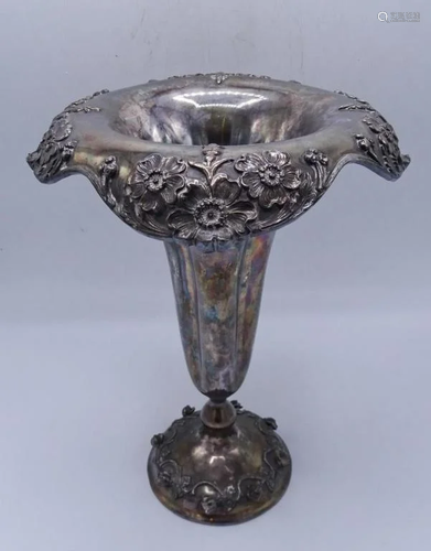 SILVERPLATE ORNATE VASE WITH FLOWER MOTIF 12