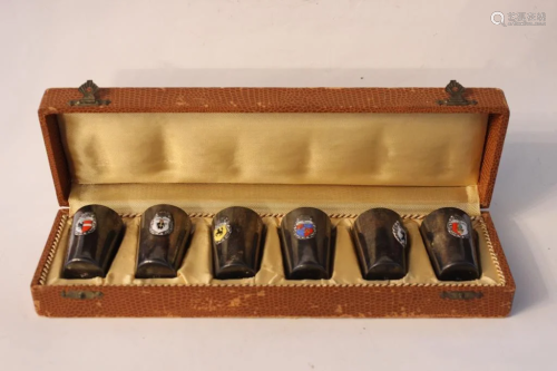 Set of Six Silver Shot Cup in Original Box