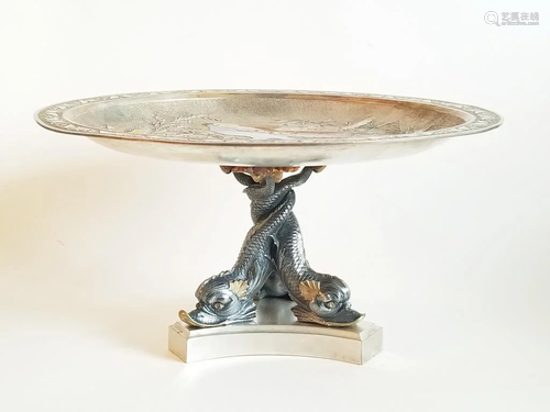 19? French Bronze Enamel Barbedienne Tazza