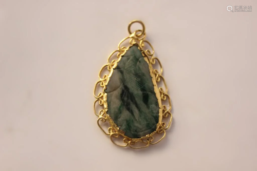 Important Chinese Jadeite Pendant w Gold Mounted