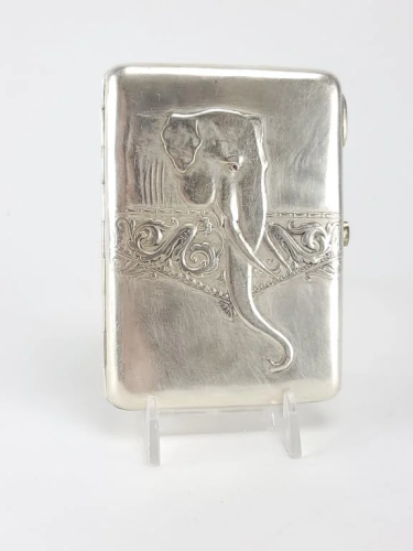19C Russian Silver Ruby Cigarette Case Elephant
