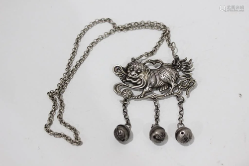 Chinese Silver Lion Pendant Necklace