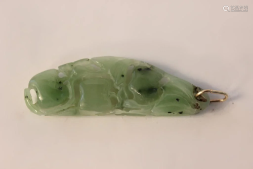 Chinese Carved Jade Fish Pendant w Gold