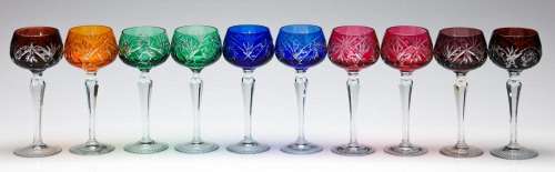 A Set of Ten Bohemia Hock Crystal Wine Glasses (H:19.5cm)
