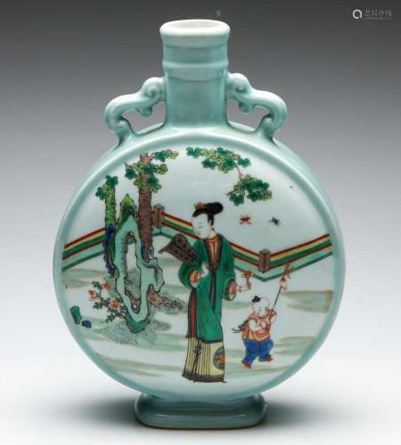 A Famille Verte Chinese Moonflask Featuring Ladies In The Ga...
