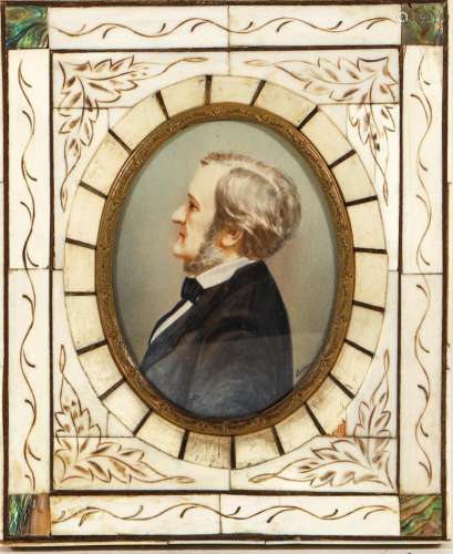 An Antique Miniature Portrait of Richard Wagner in an Engrav...
