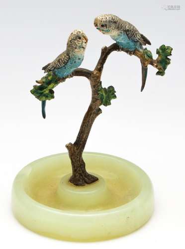 A Cold Painted Ashtray Featuring Budgerigars on a Branch Wit...