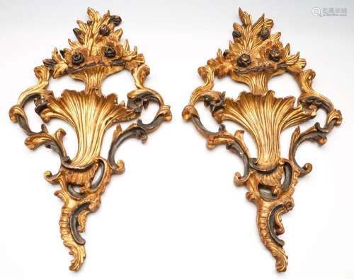 A Pair Of Carved Timber Gilt Wall Ornaments (L:56cm)