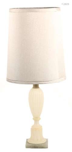 An Alabaster Fluted Urn Form Table Lamp with Grey Fabric Sha...