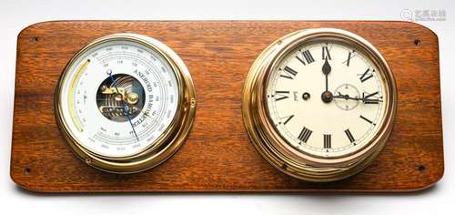 A Vintage Sestrel Brass Ships Clock and Aneroid Barometer Co...