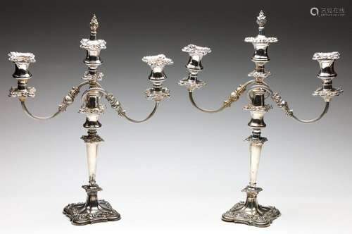 A Pair of Three Arm Silverplated Candlesticks (H:48cm)