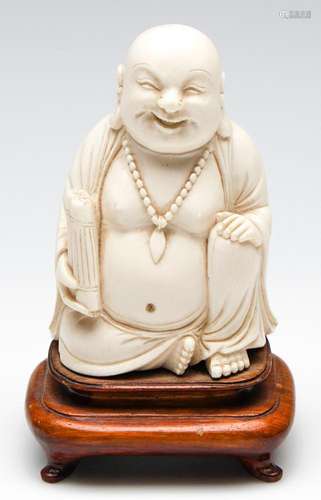 An Antique Carved Ivory of Hotai on Stand (H:14cm)