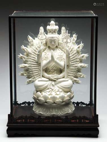 A Blanc De Chine Thousand Arm Guanyin Figure in Chinese Glas...