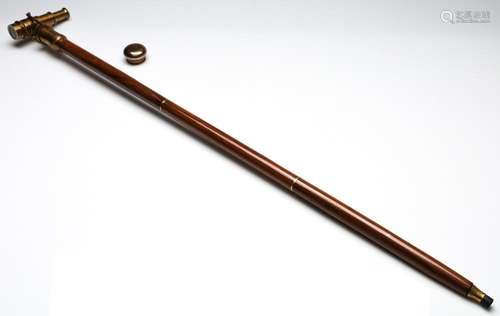 A Timber and Brass Walking Stick with Inbuilt Telescope Hand...