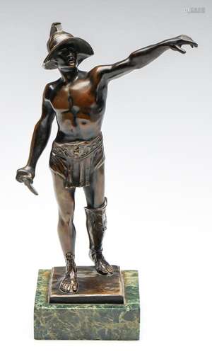 A Bronze Figure of a Roman Soldier on Marble Base (H:27.5cm)