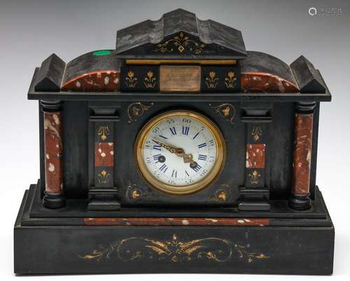 A Large Slate Mantle Clock Decorated With Rouge Marble And E...