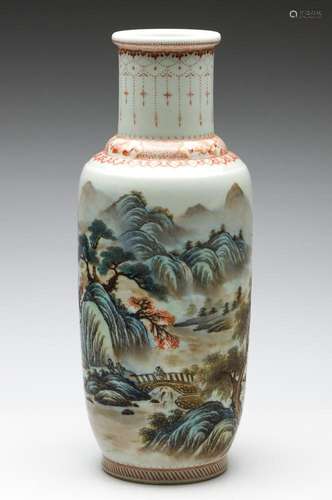 A Mountainous Scene Chinese Baluster Vase (H: 39cm)