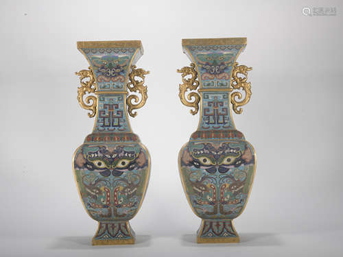 A pair of Cloisonne enamel vase