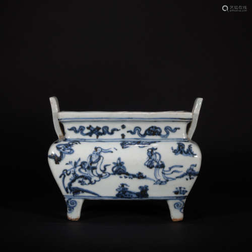 A blue and white incense burner