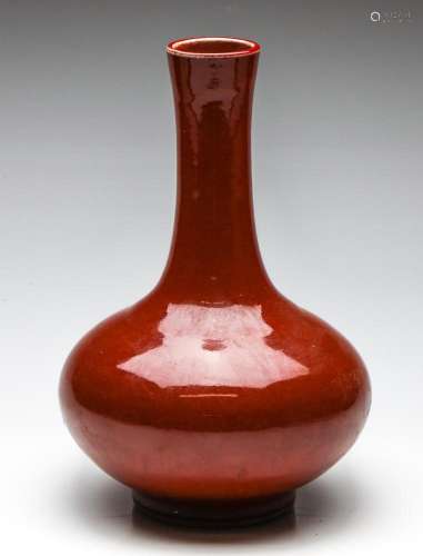 A Bulbous Based Red Glazed Chinese Vase (H:34cm)